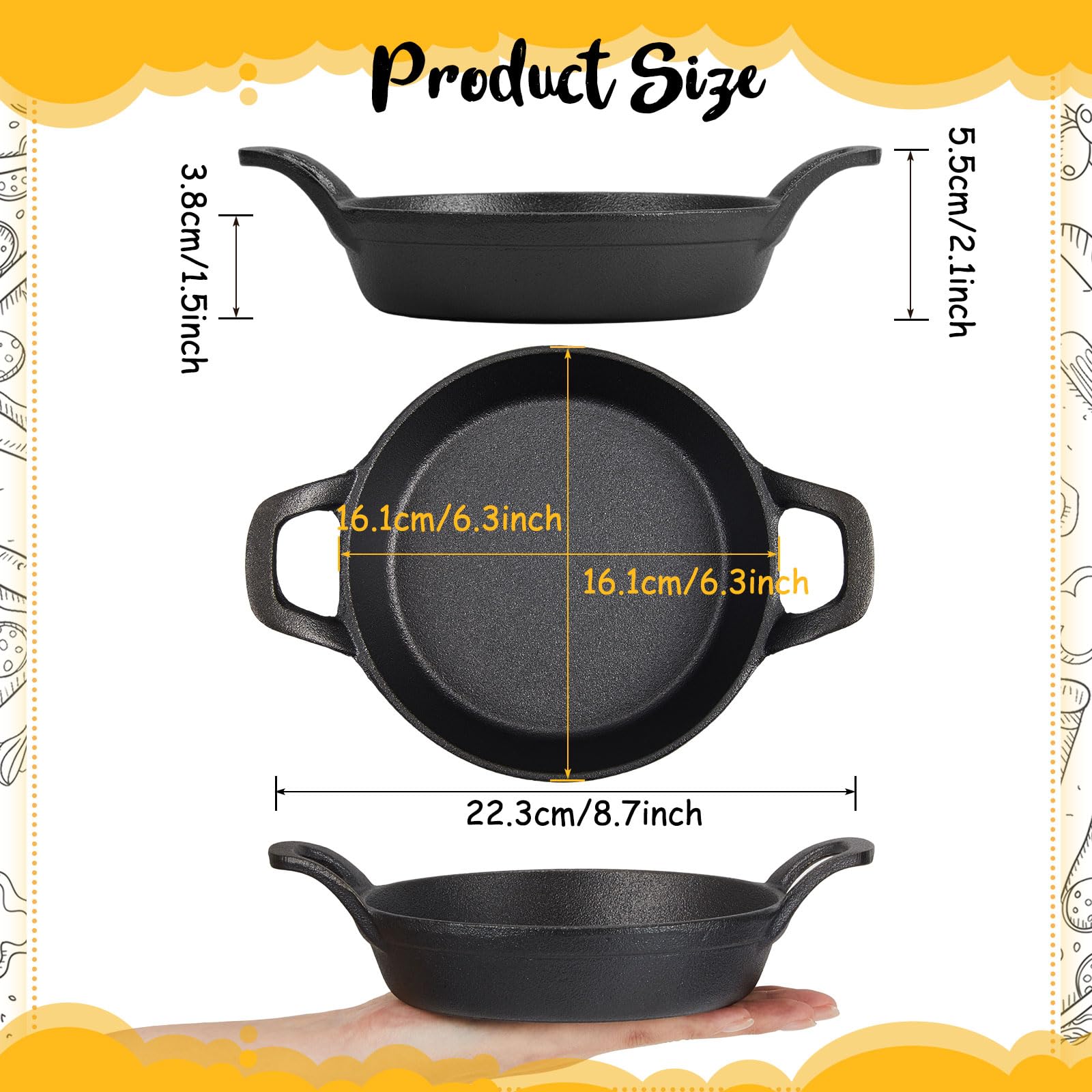 Ziliny mini cast iron skillet with double-loop handles for safe lifting