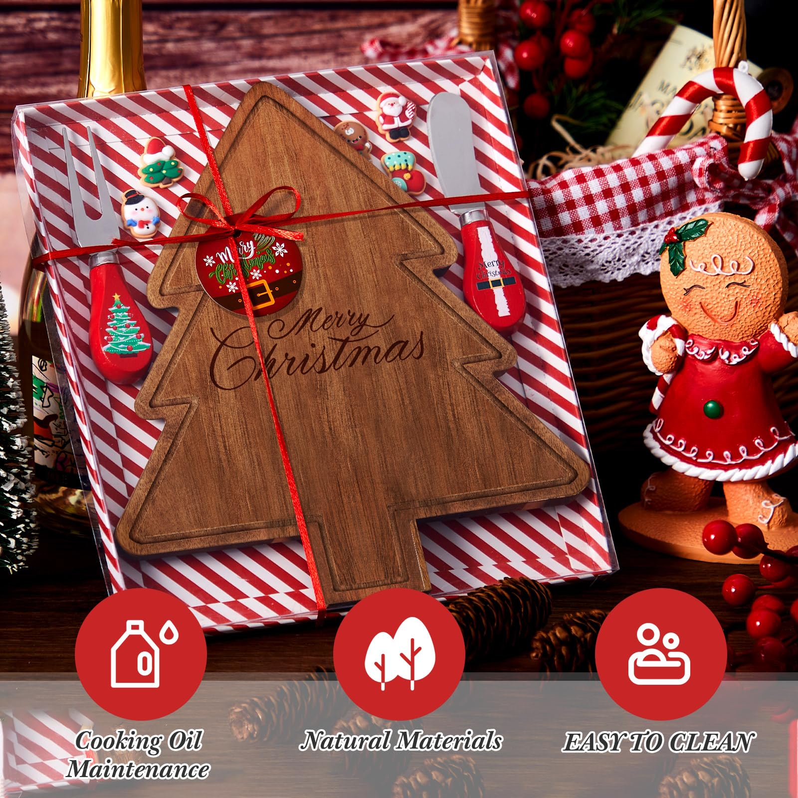 Ziliny mini Christmas tree cutting board packaging and components, ideal for gifting and holiday gatherings