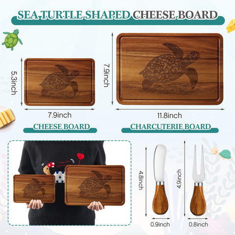 Ziliny sea turtle charcuterie board close-up on acacia wood.