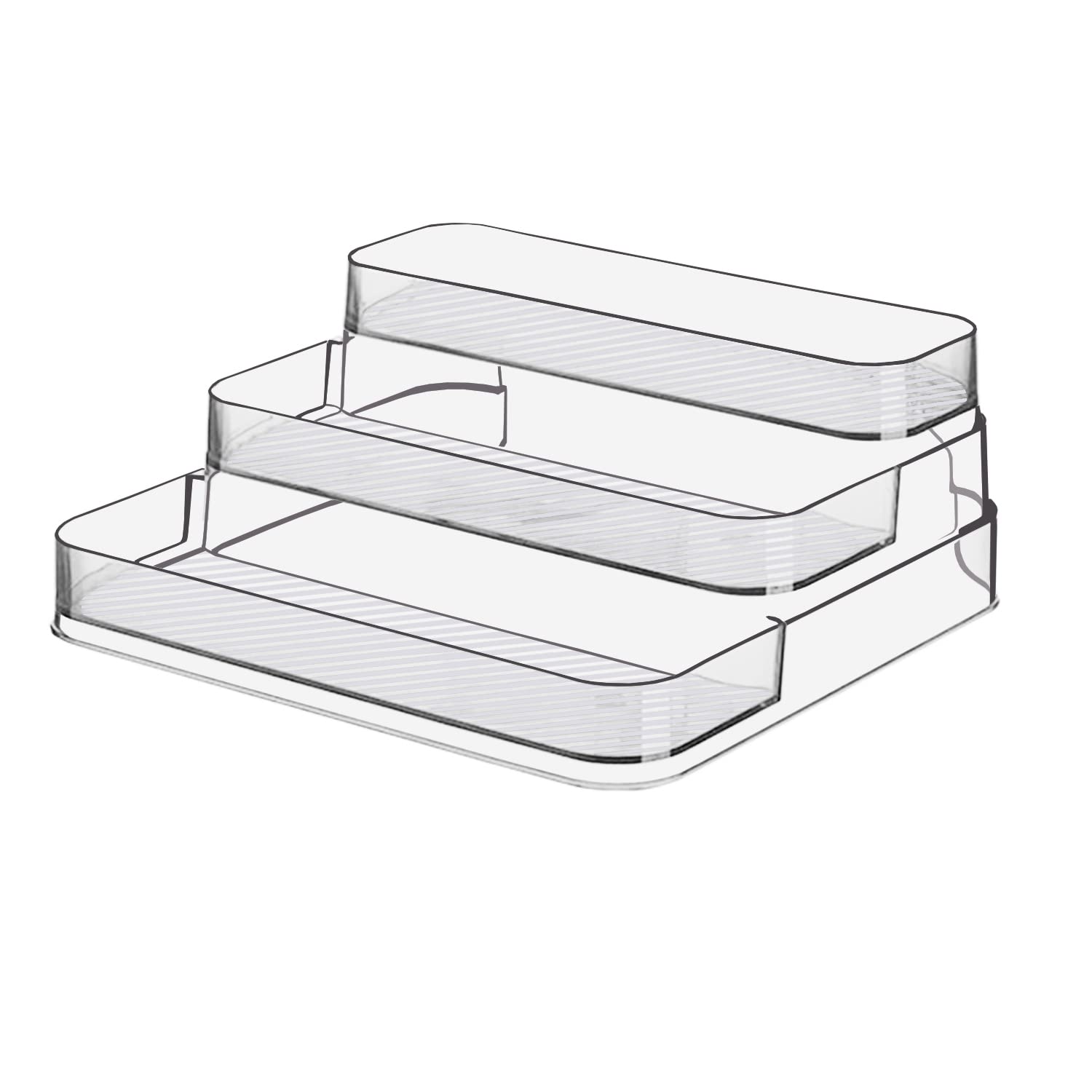 Zilphoba clear 3-tier spice rack shows organized bottles for quick access.
