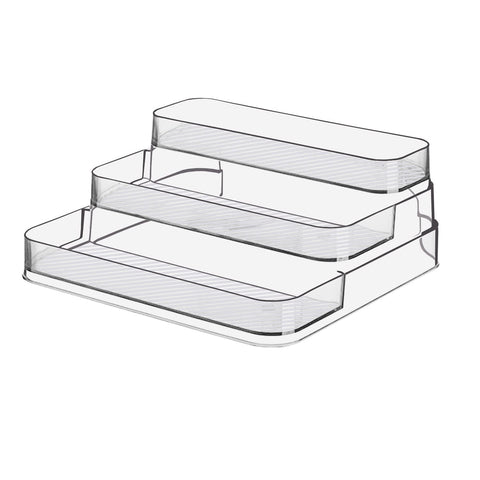 Zilphoba clear 3-tier spice rack shows organized bottles for quick access.