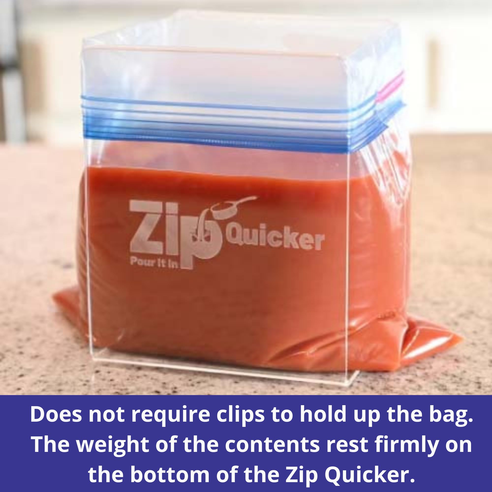 Zip Quicker bag filling station keeps bags stable during portioning.
