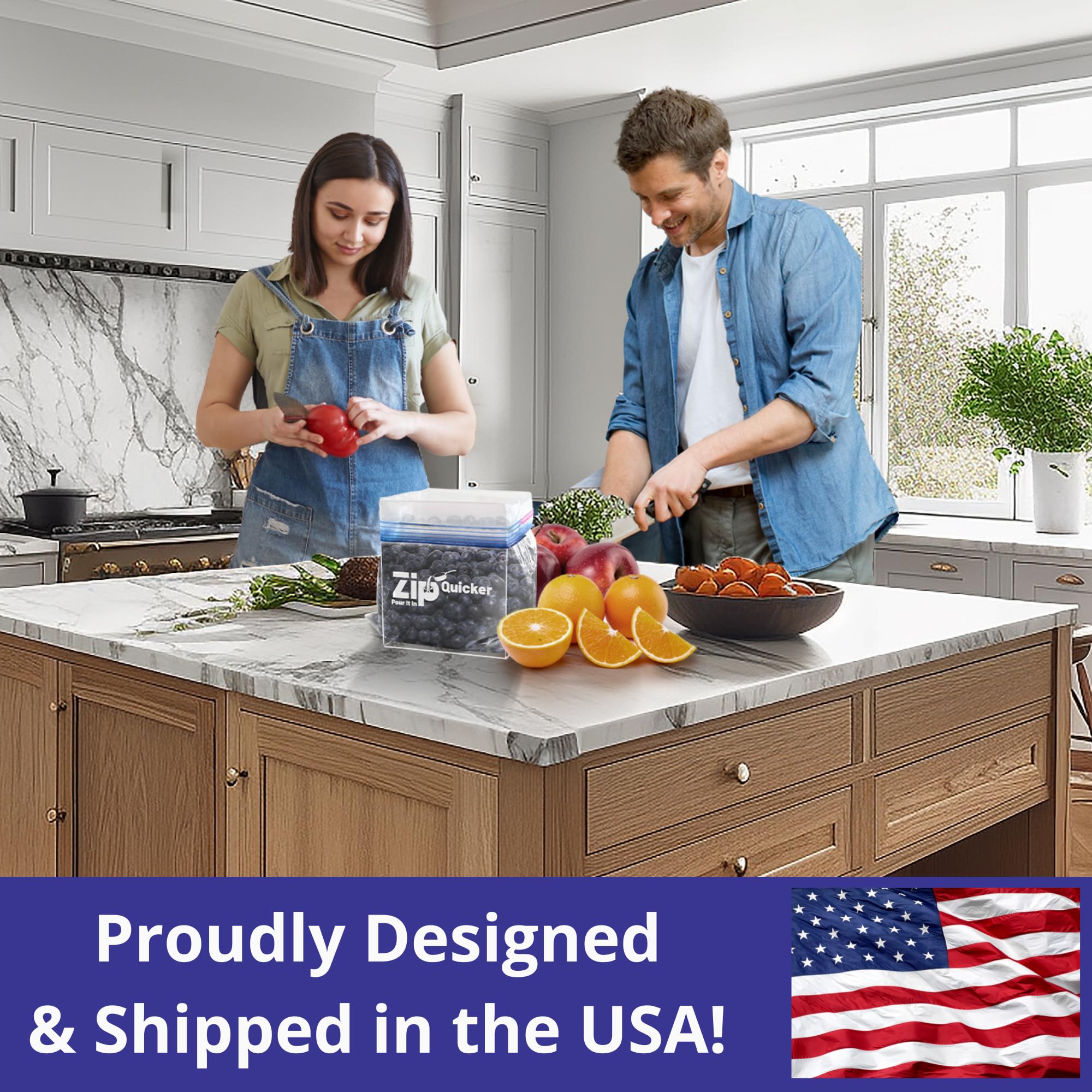 Zip Quicker bag holder quart stand supports small bags for tidy freezer prep.
