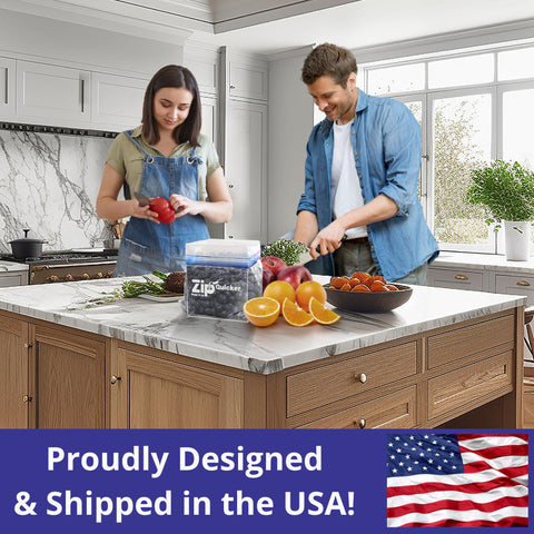 Zip Quicker bag holder quart stand supports small bags for tidy freezer prep.