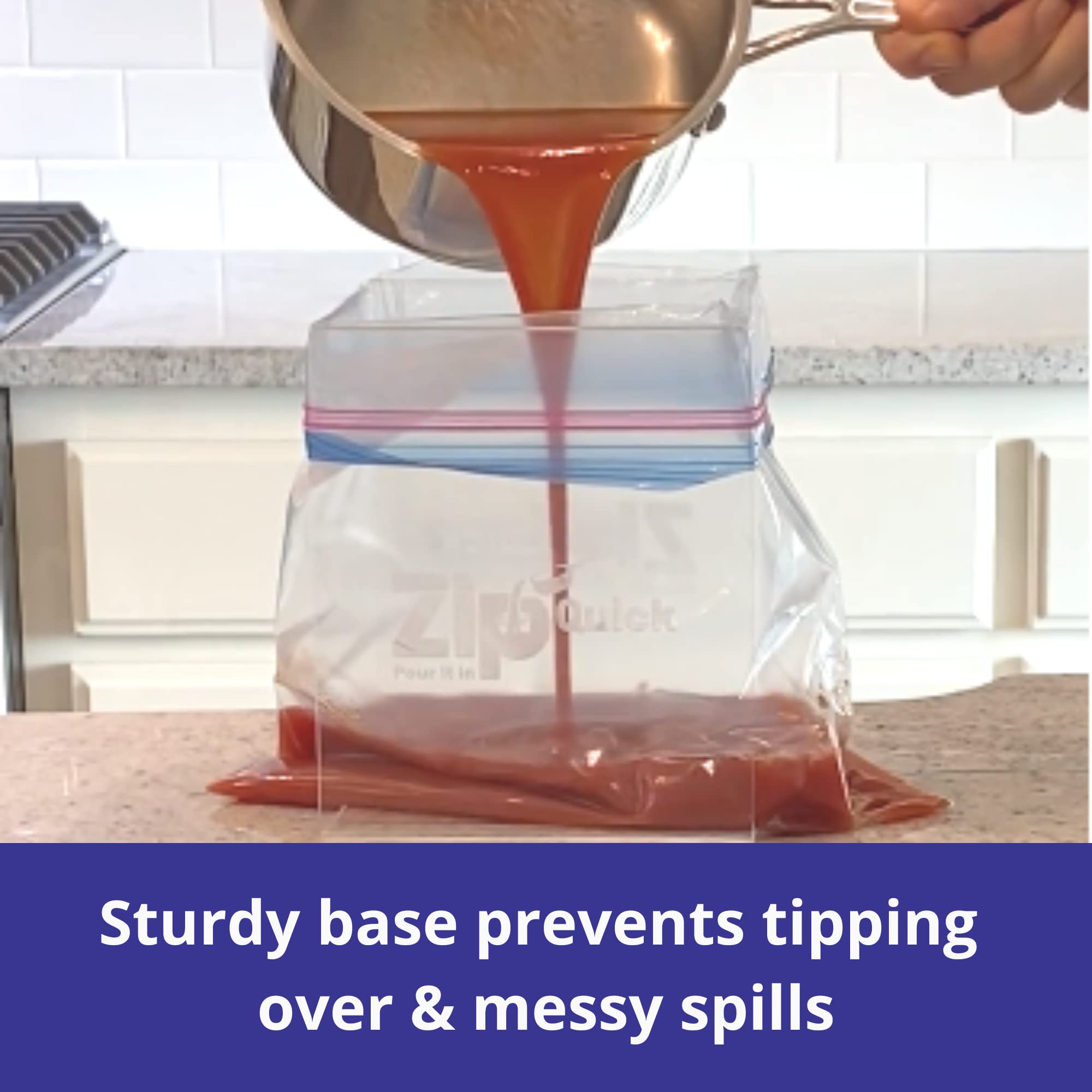 Zip Quicker leftovers prep station streamlines bag filling and sealing.