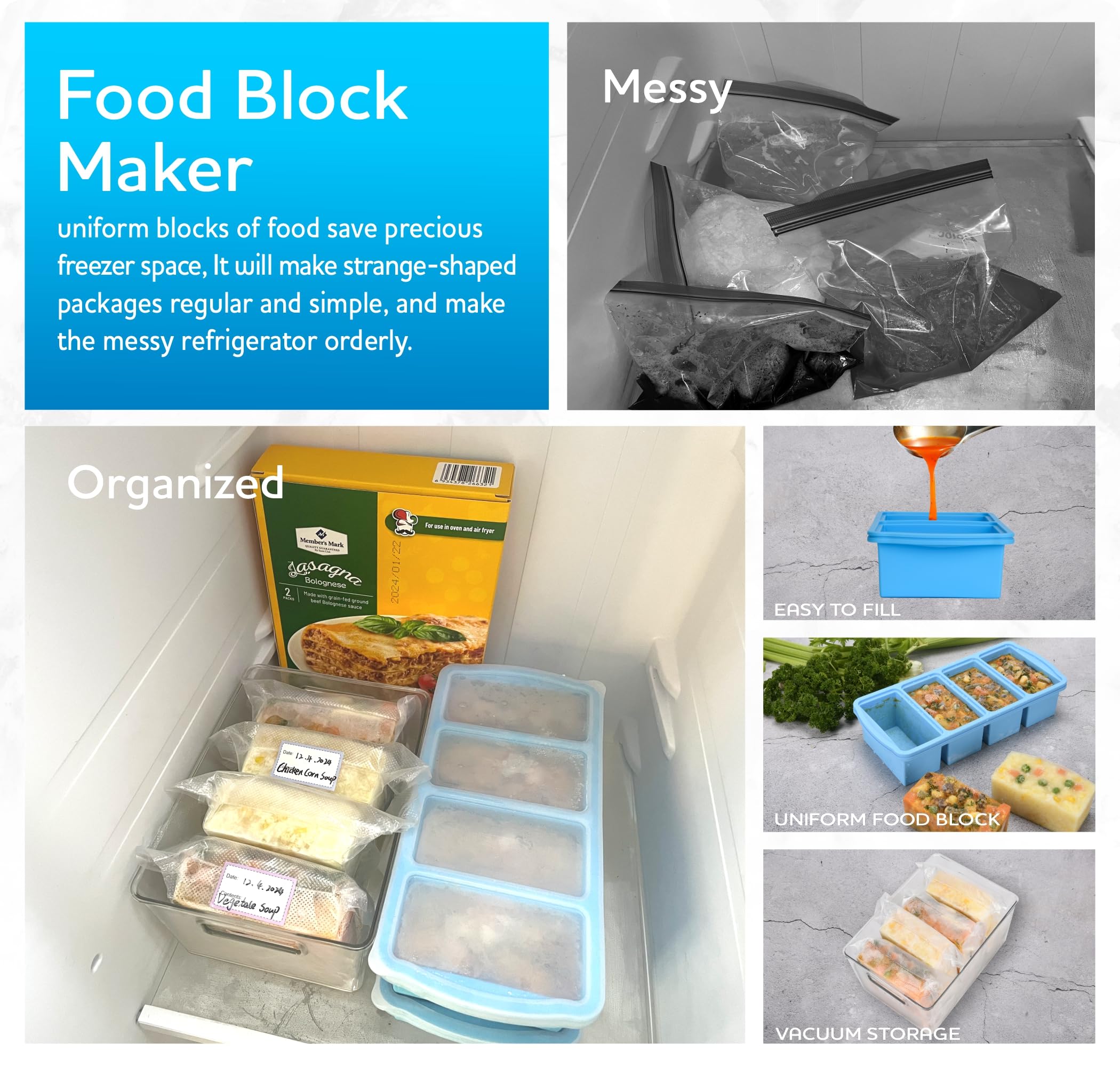 Zip Standing silicone trays are oven-safe up to 428°F for reheating.
