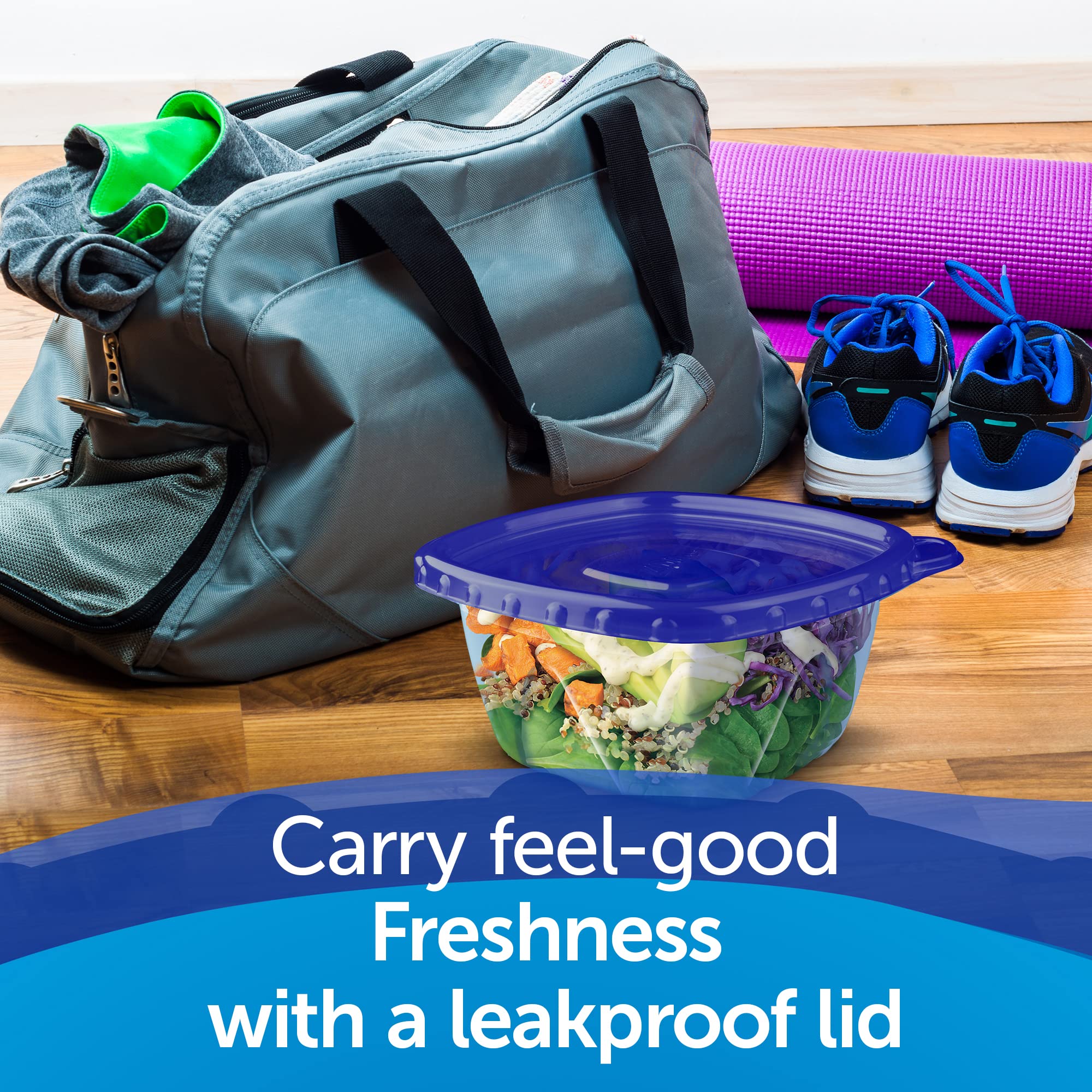Ziploc leakproof lids prevent spills in bags and lunch boxes.