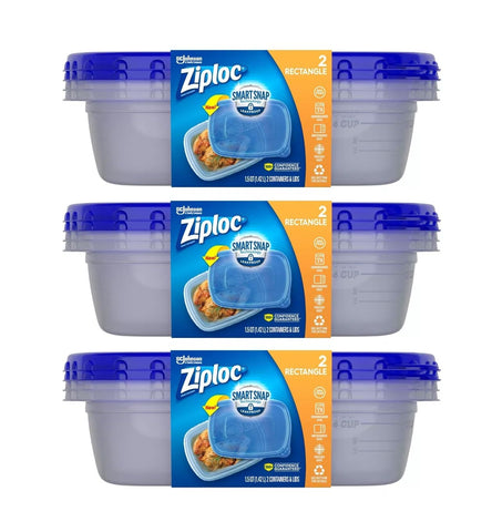 Ziploc Smart Snap rectangle containers with secure lids for fresh meals on the go.