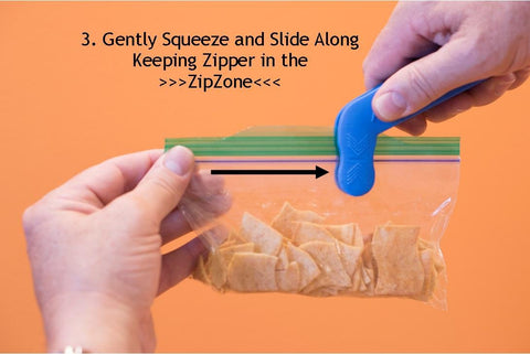 ZipSealer in action sealing freezer bags for longer freshness.