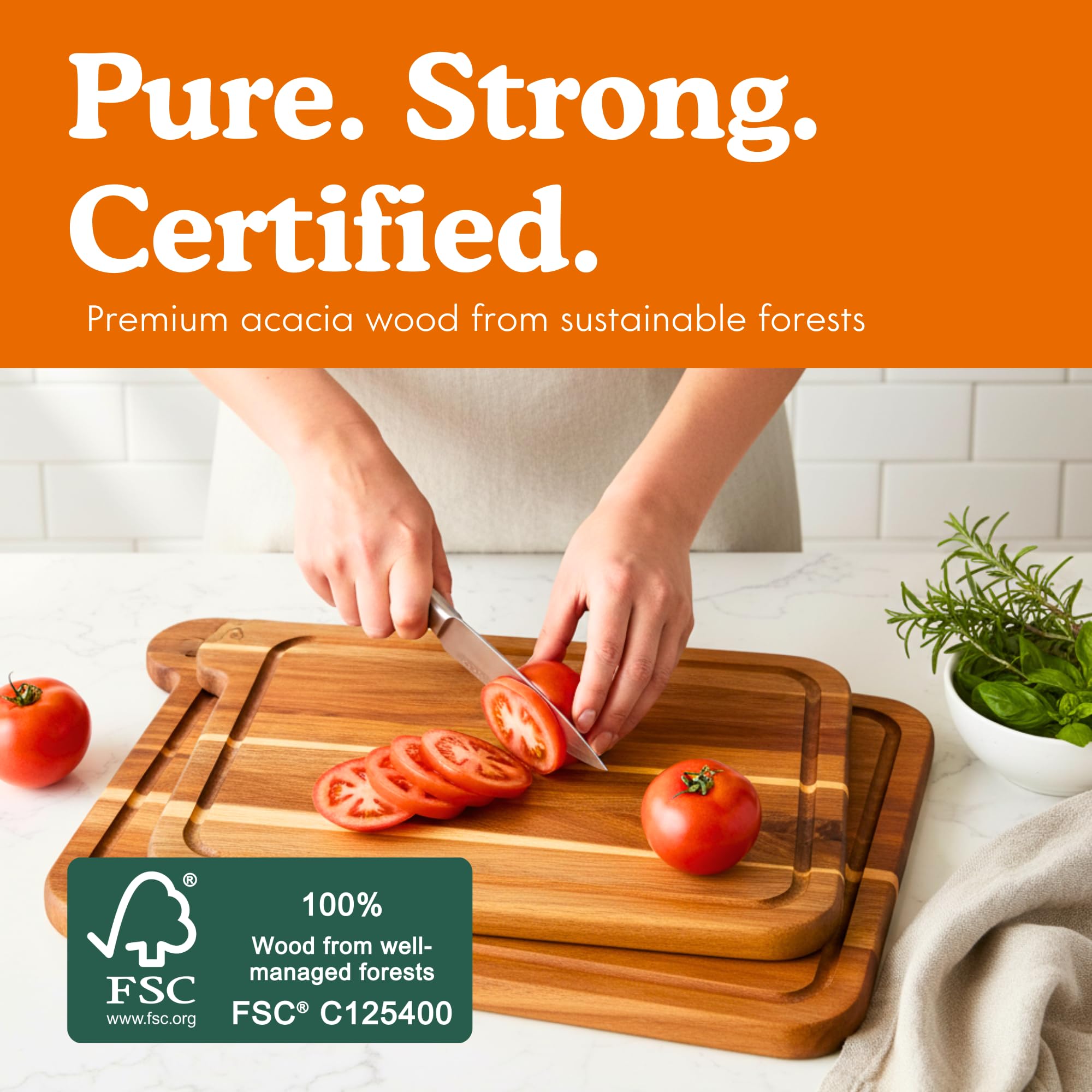 Ziruma boards with engraved icons to separate meat, veggies, cheese