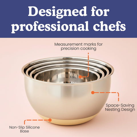 Ziruma nesting design saves cabinet space when stacked.