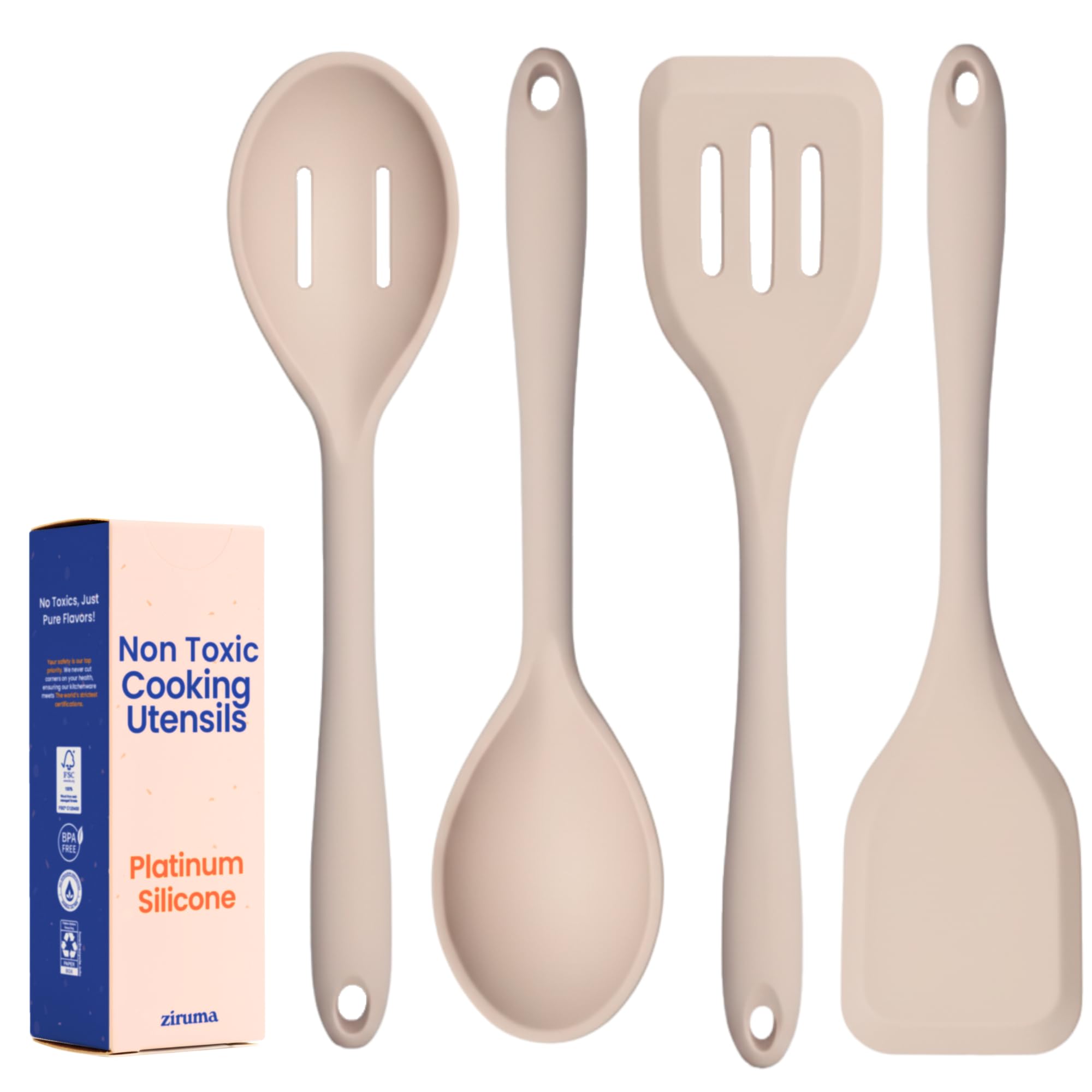 Ziruma non-toxic platinum silicone utensil set four pieces for versatile cooking tasks