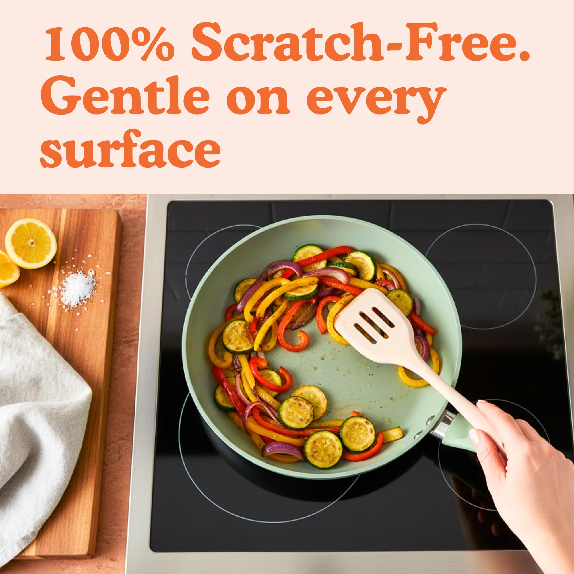 Ziruma scratch-free silicone utensils protect non-stick cookware during stirring