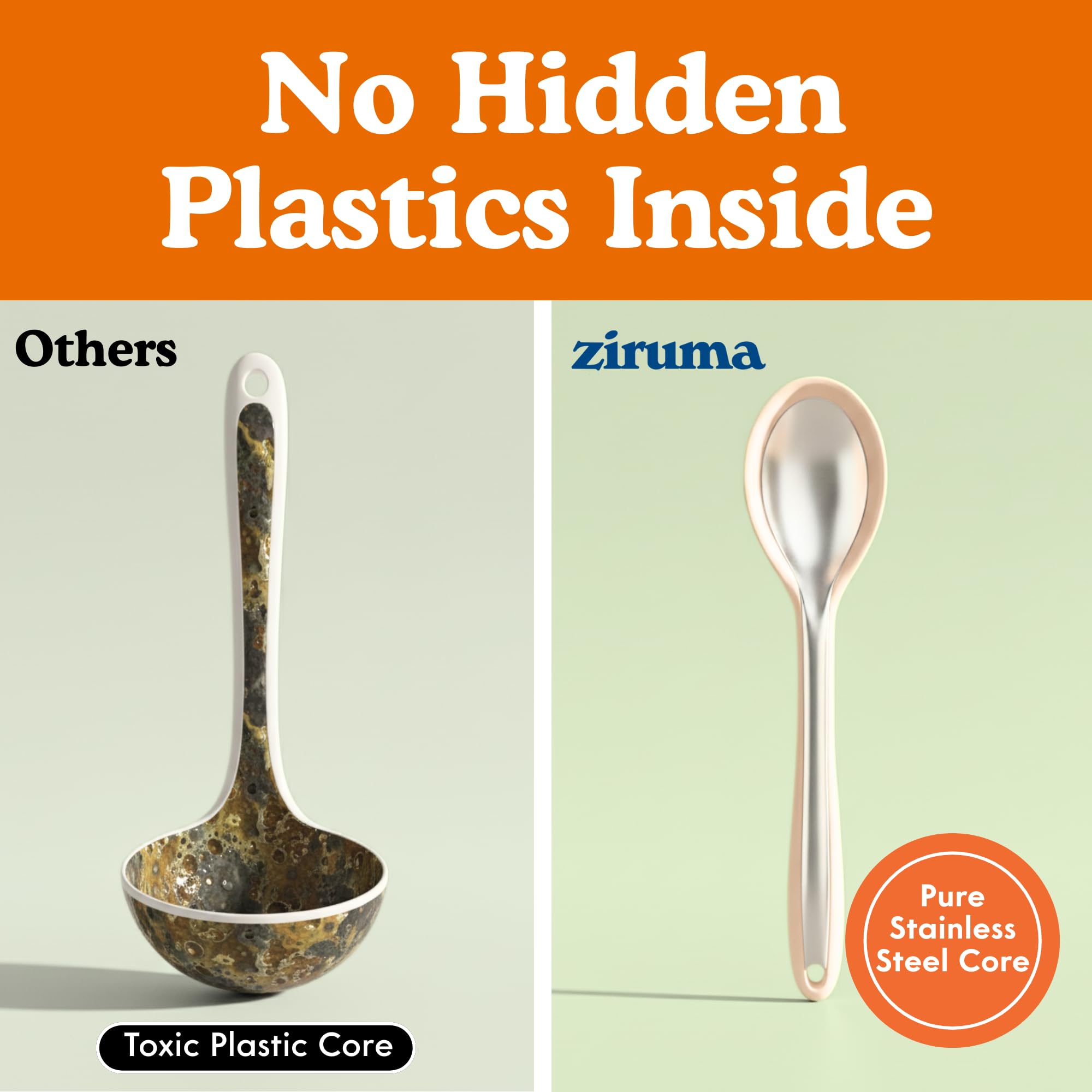 Ziruma silicone utensils with stainless steel core for safe, long-lasting kitchen use