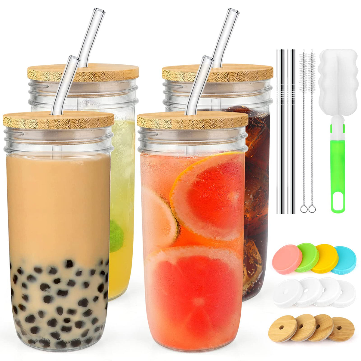 ZIZOTI 4-pack 24oz glass cups with crystal clarity for smoothies