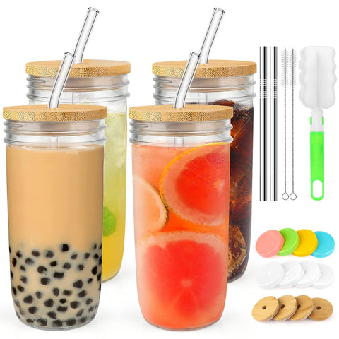 ZIZOTI 4-pack 24oz glass cups with crystal clarity for smoothies