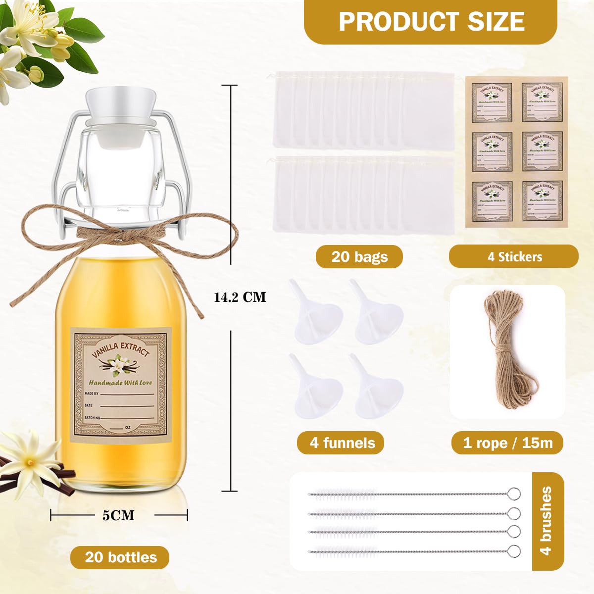 zjdbset clear glass bottles 4oz ideal for vanilla extract storage and quick content checks.