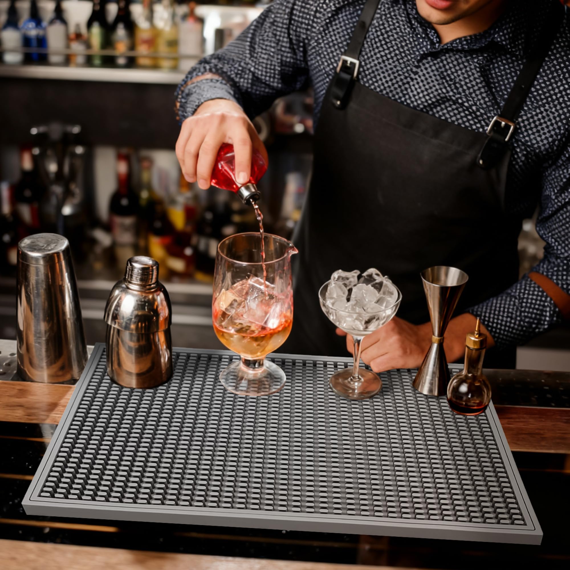 ZJWZLG Bar Mat with non-slip bottom keeping items steady.