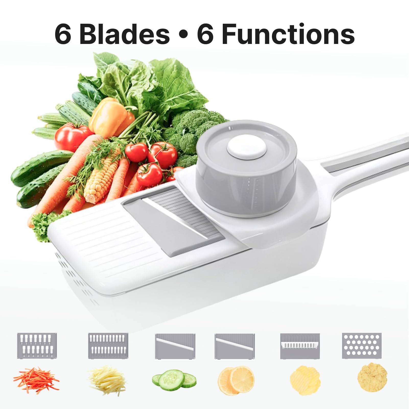 ZKIRON Mandoline Slicer extended handle improves leverage on long vegetables
