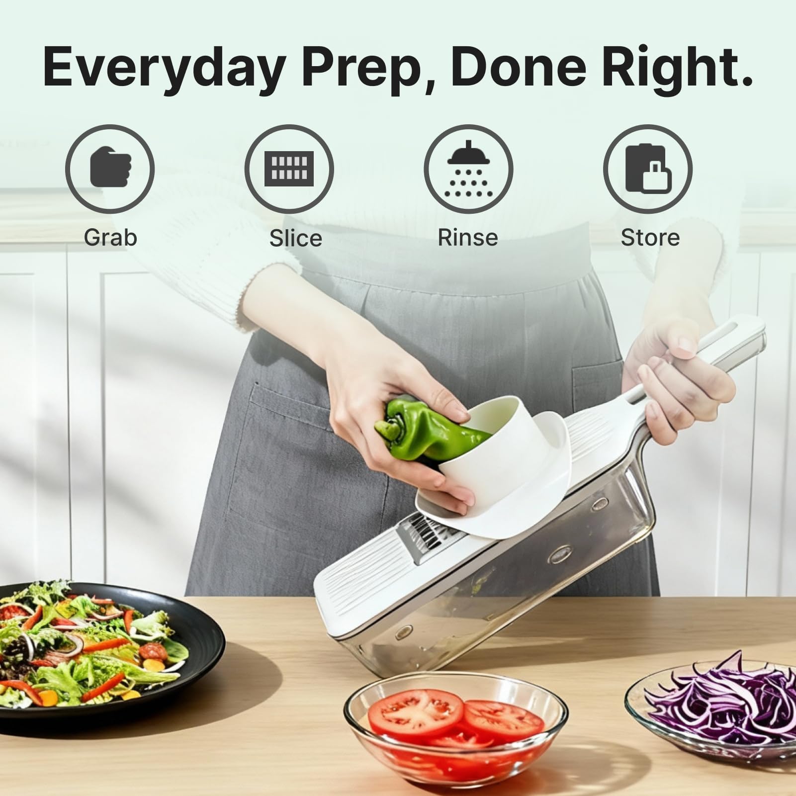 ZKIRON Mandoline Slicer safety guard protects fingers during slicing