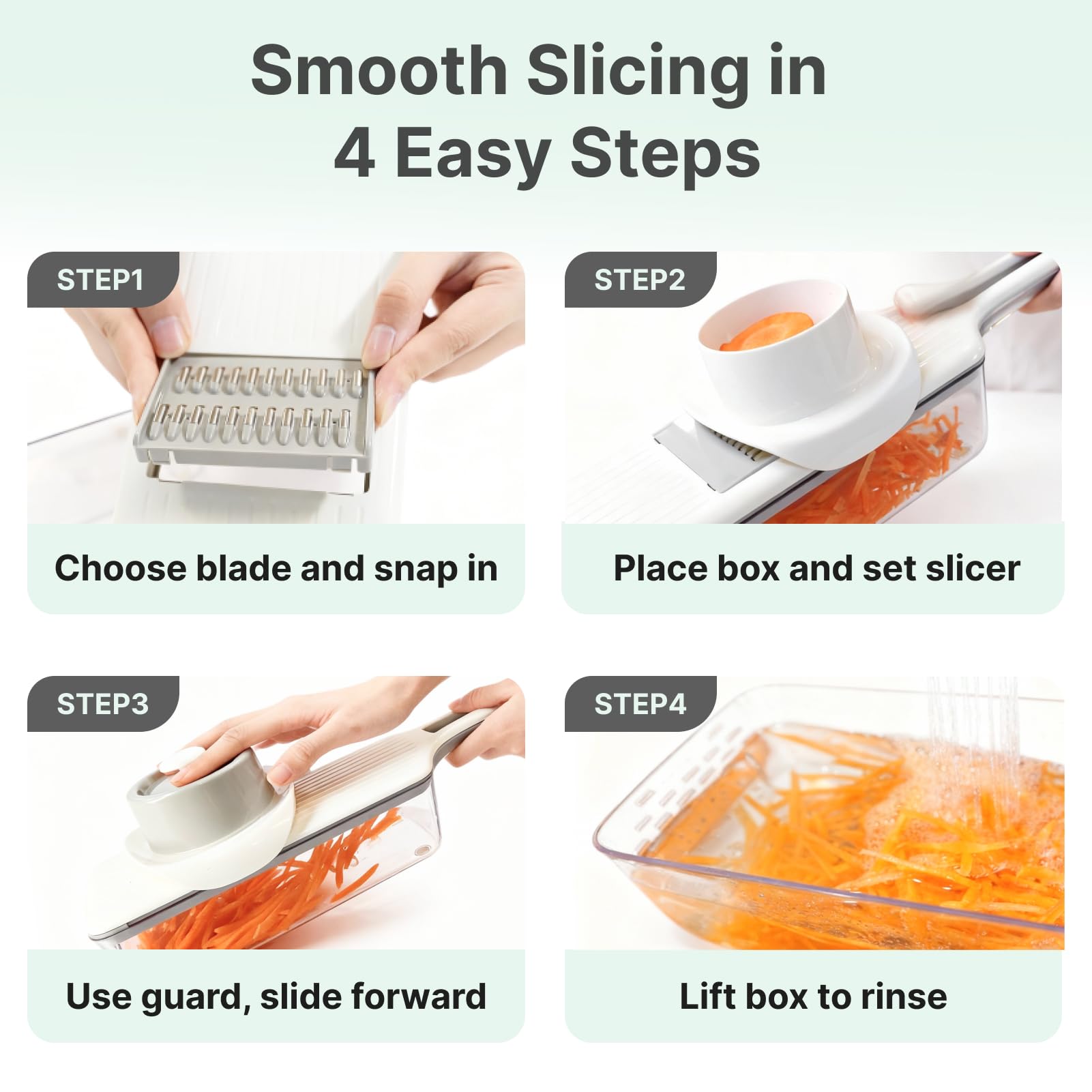ZKIRON Mandoline Slicer slice-rinse-store flow minimizes mess during prep