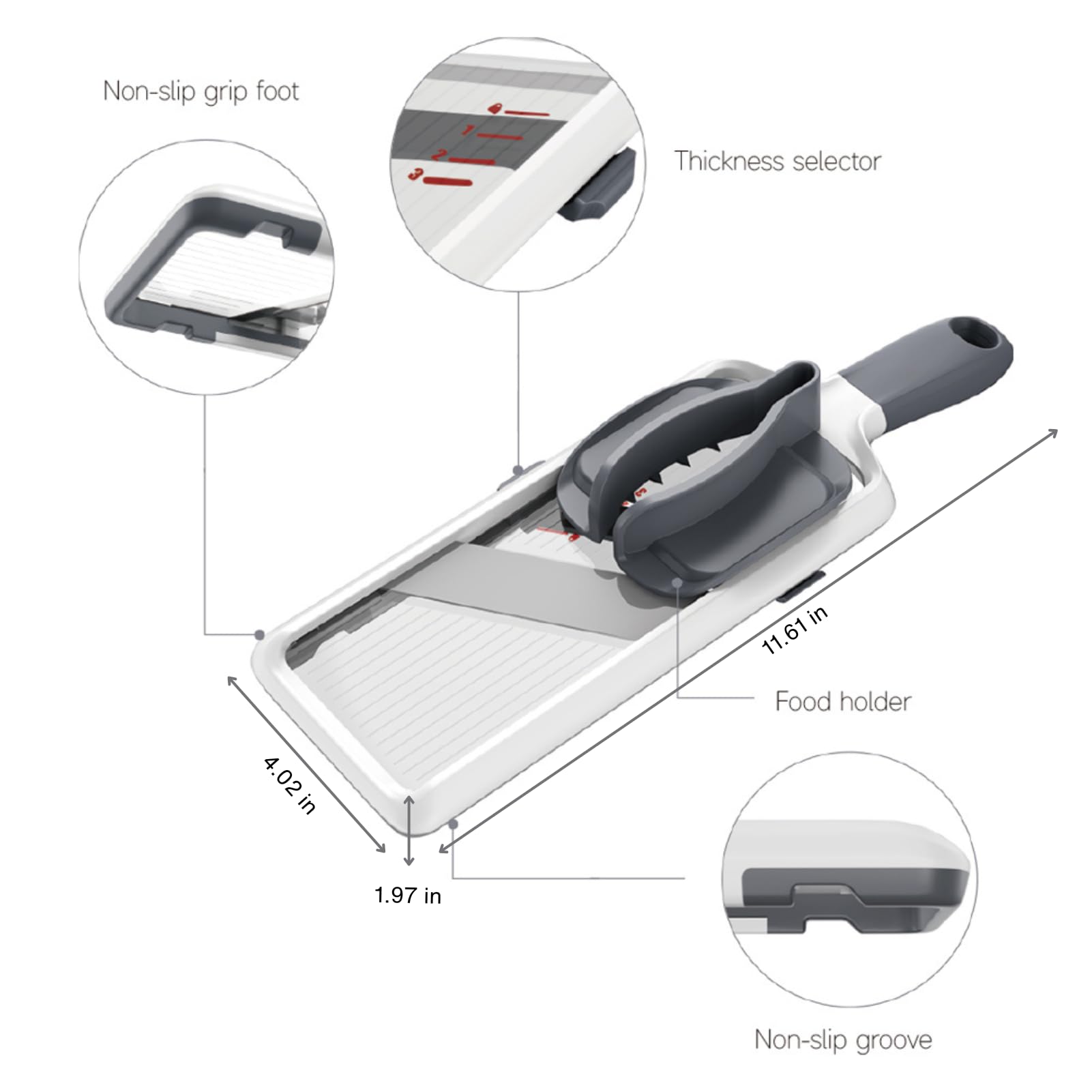 ZKIRON mandoline features adjustable blades for precise 1mm, 2mm, and 3mm slices