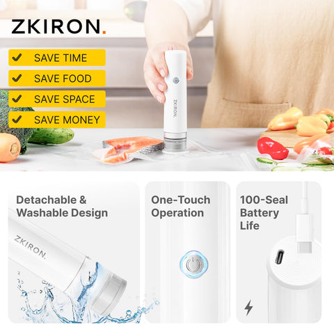 ZKIRON OneTouch cordless design enables sealing anywhere, anytime.