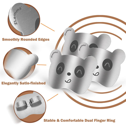 ZLemma Panda Finger Guards showing adjustable ring diameter for kids and adults.