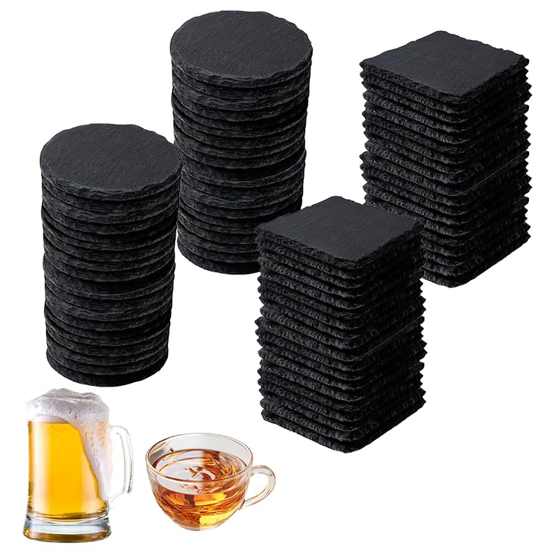 ZLOMD 36-piece black slate coasters with round shape, ideal for laser engraving.