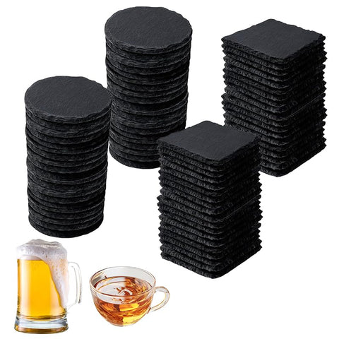ZLOMD 36-piece black slate coasters with round shape, ideal for laser engraving.