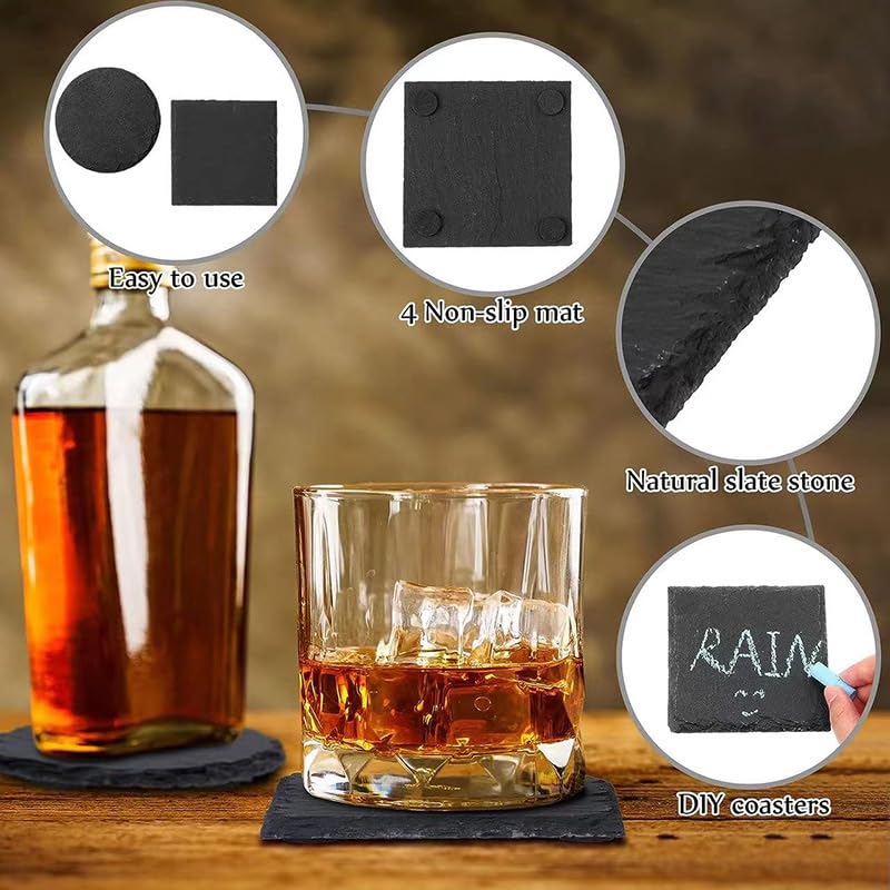 ZLOMD square slate coasters add modern style and surface protection.