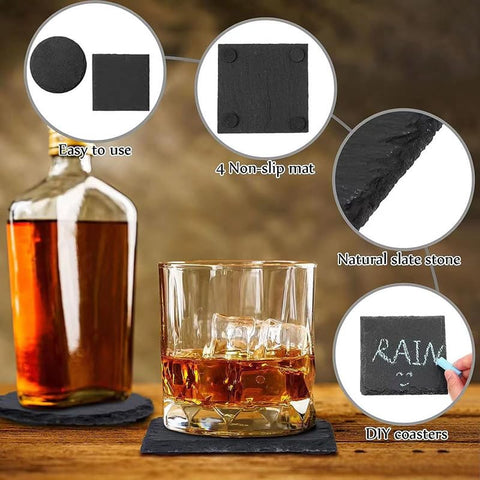 ZLOMD square slate coasters add modern style and surface protection.
