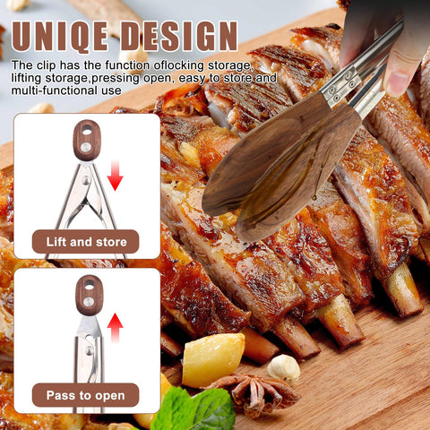 ZLMXXT wood tong with heat insulating walnut tips protects nonstick cookware