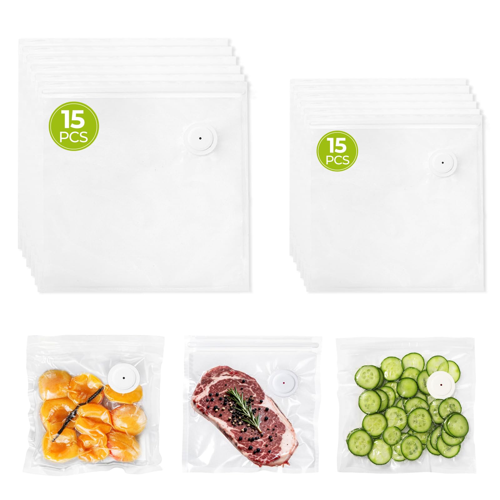 ZLTMYI reusable vacuum sealer bags with air valve for 30-pack storage and freshness.