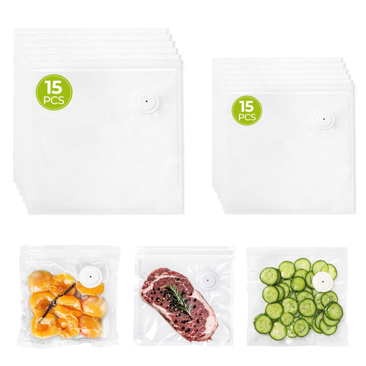 ZLTMYI reusable vacuum sealer bags with air valve for 30-pack storage and freshness.