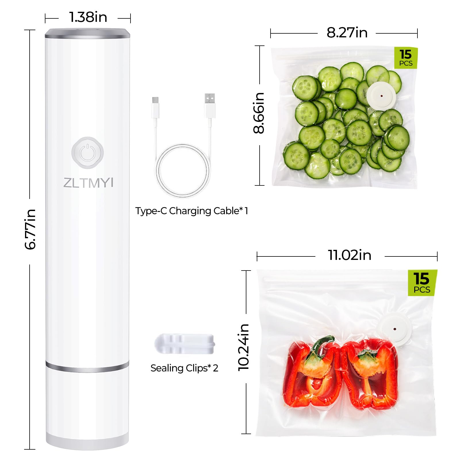 ZLTMYI vacuum sealer bags package with BPA-free reusable bags for meal prep