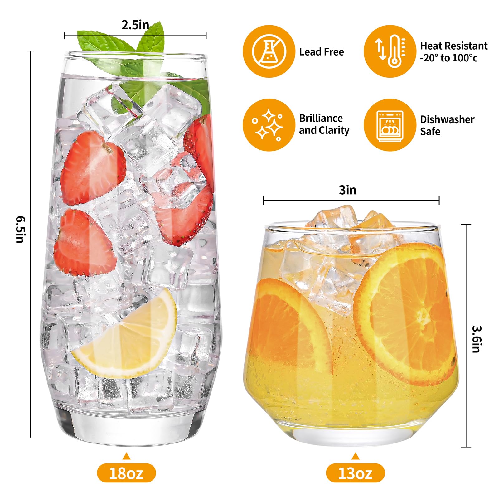 ZMOWIPDL 18oz tall glass, perfect for refreshing drinks and cocktails.