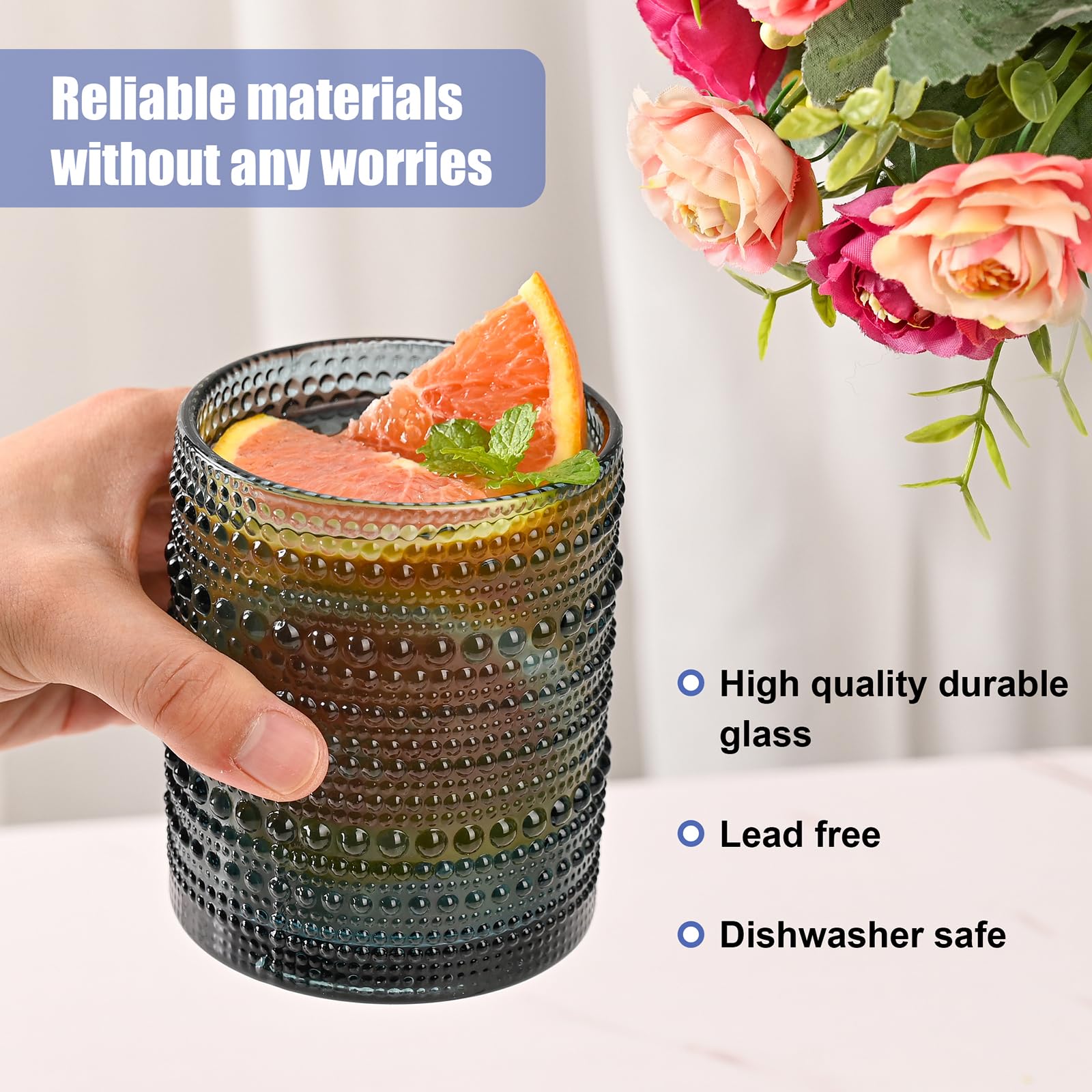 ZMOWIPDL blue-tinted glass tumbler, ideal for cocktails and beverages.
