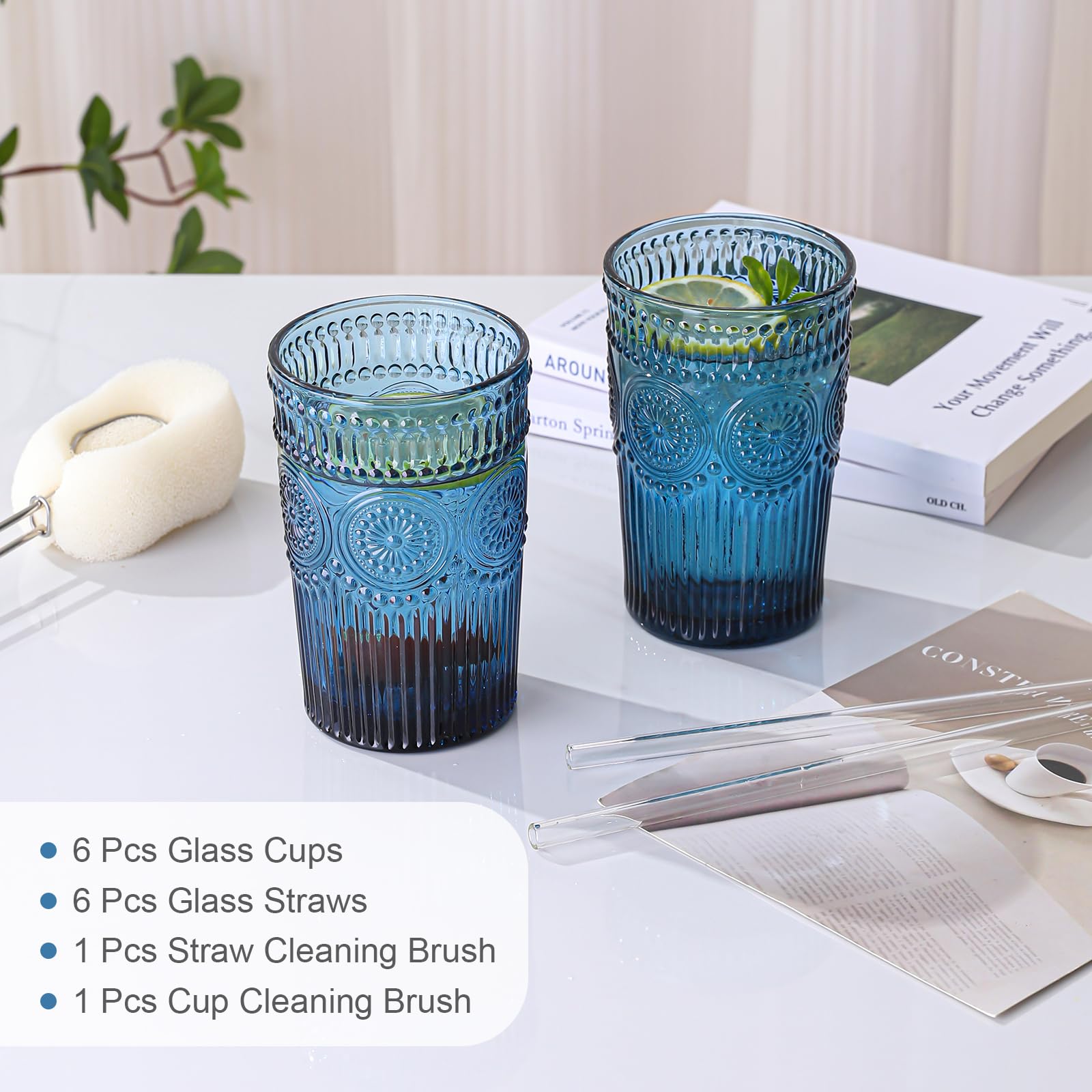 Dishwasher safe glassware includes brushes for easy cleaning