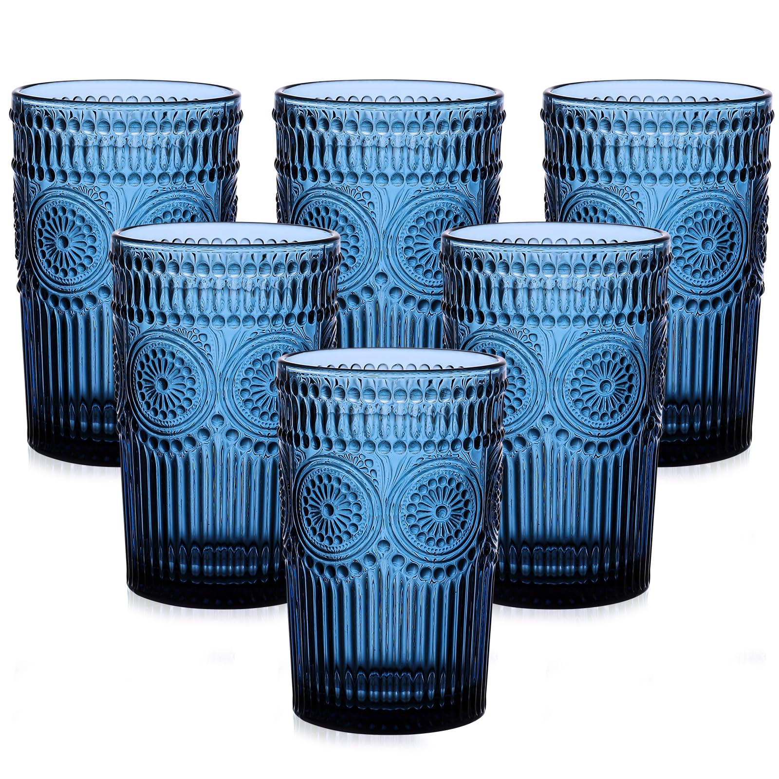 ZMOWIPDL vintage blue textured flower highball glass enhances table aesthetics for water and cocktails