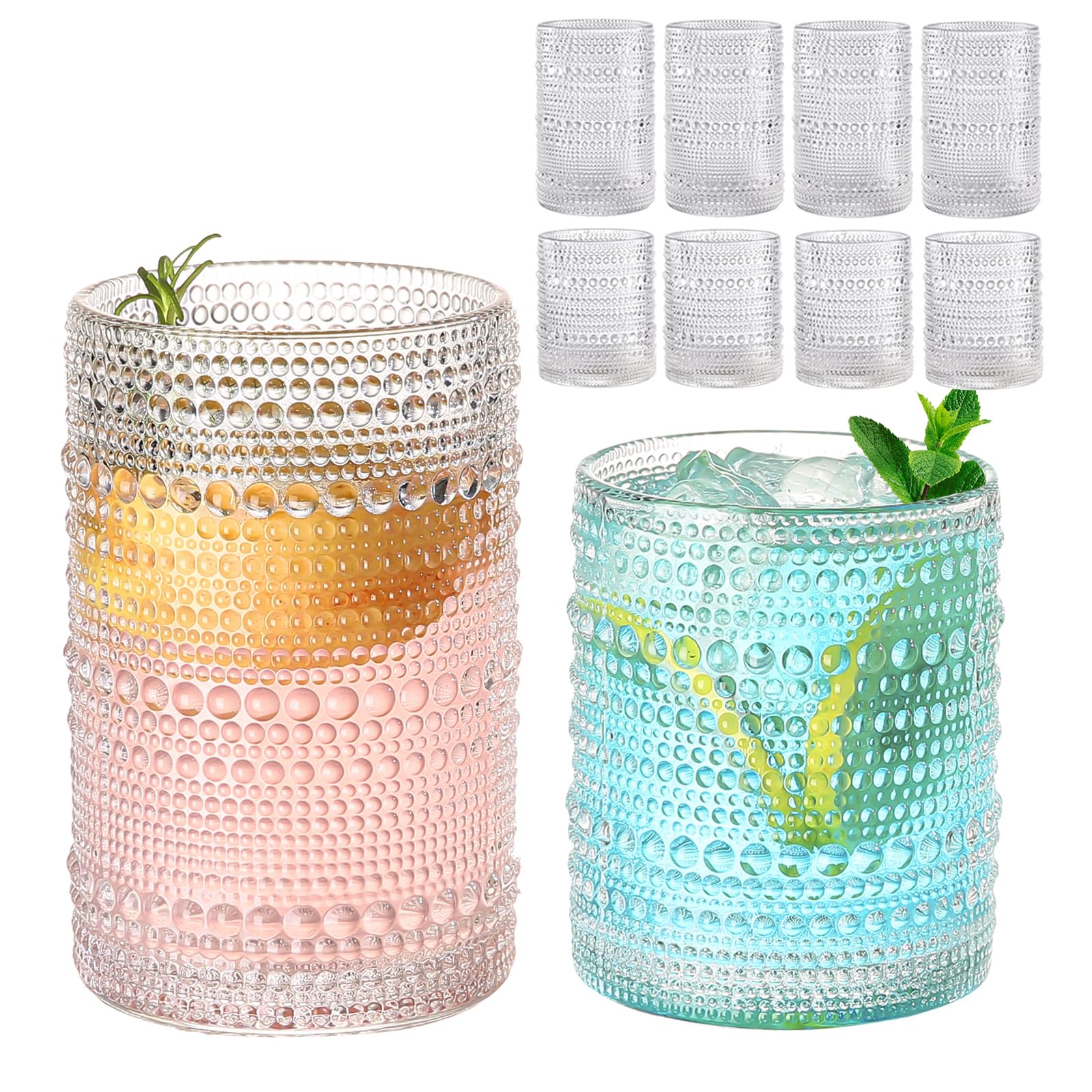 ZMOWIPDL vintage hobnail 12oz glass with embossed beads for a secure grip.