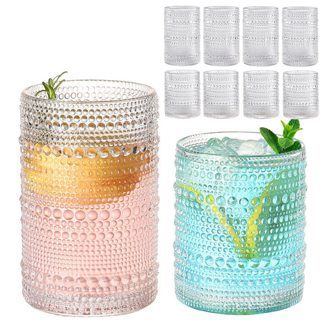 ZMOWIPDL vintage hobnail 12oz glass with embossed beads for a secure grip.