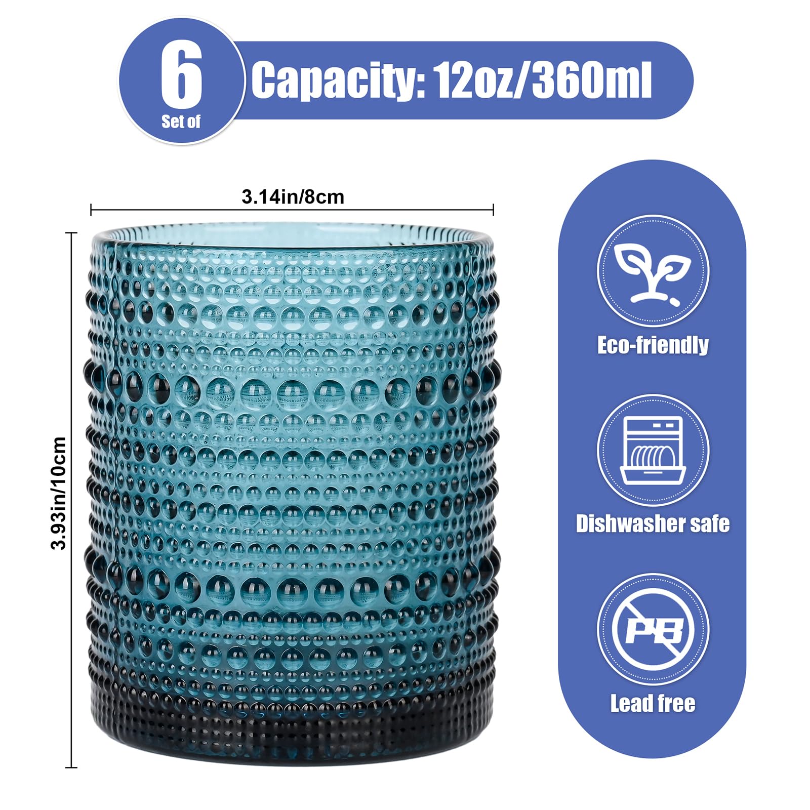 ZMOWIPDL 12oz hobnail glass with embossed beaded design for an easy grip.