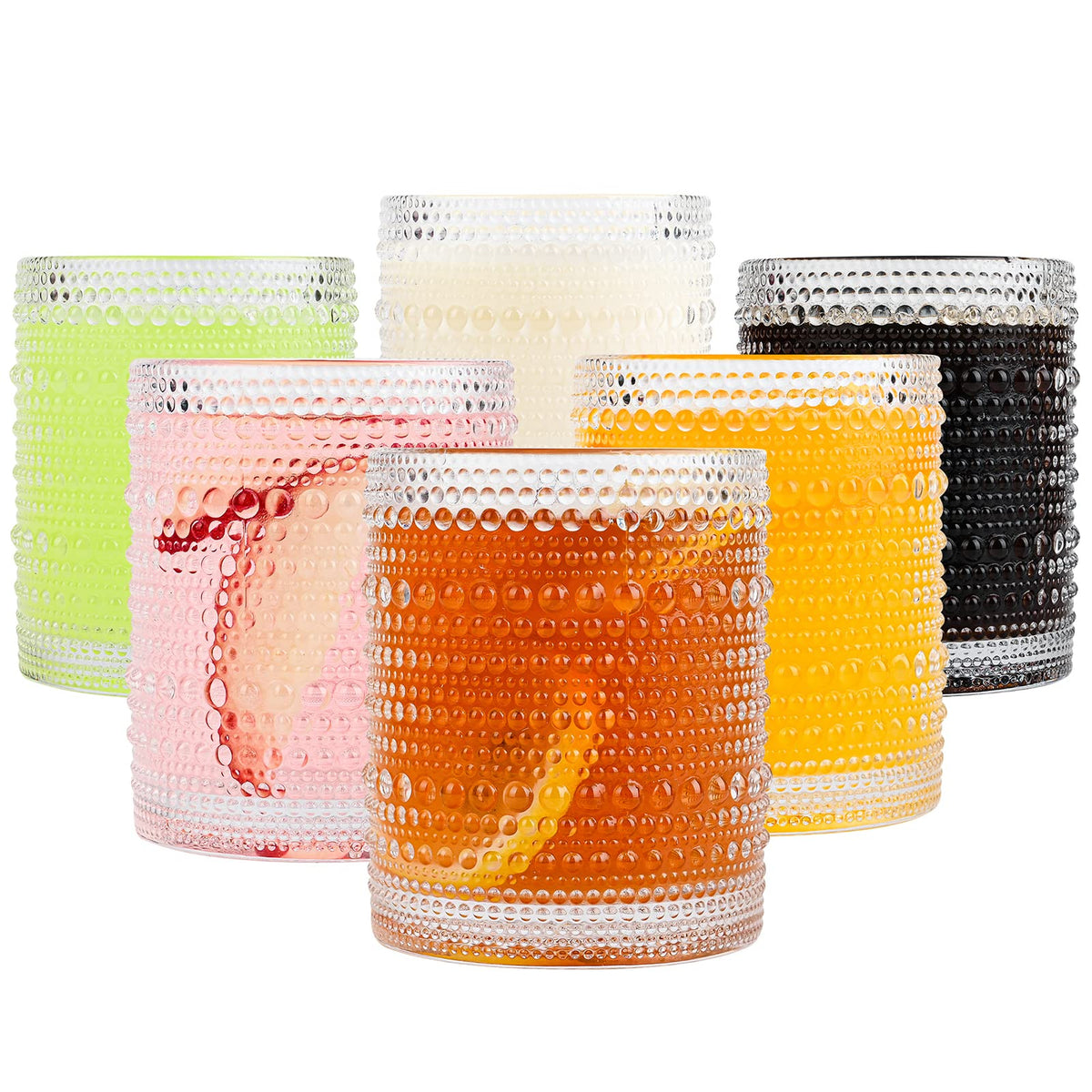 ZMOWIPDL vintage hobnail glass with embossed beaded grip for easy handling.