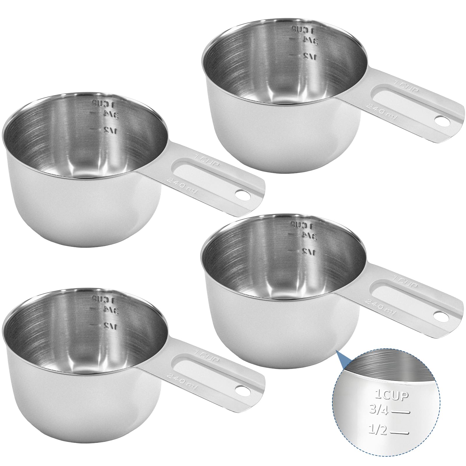 Zmpkhba 4-pack measuring cups with 240 ml capacity for accurate dry measurements