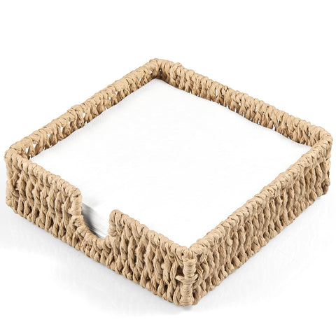 ZMZKKLL napkin holder on table with woven rope for elegant organization.