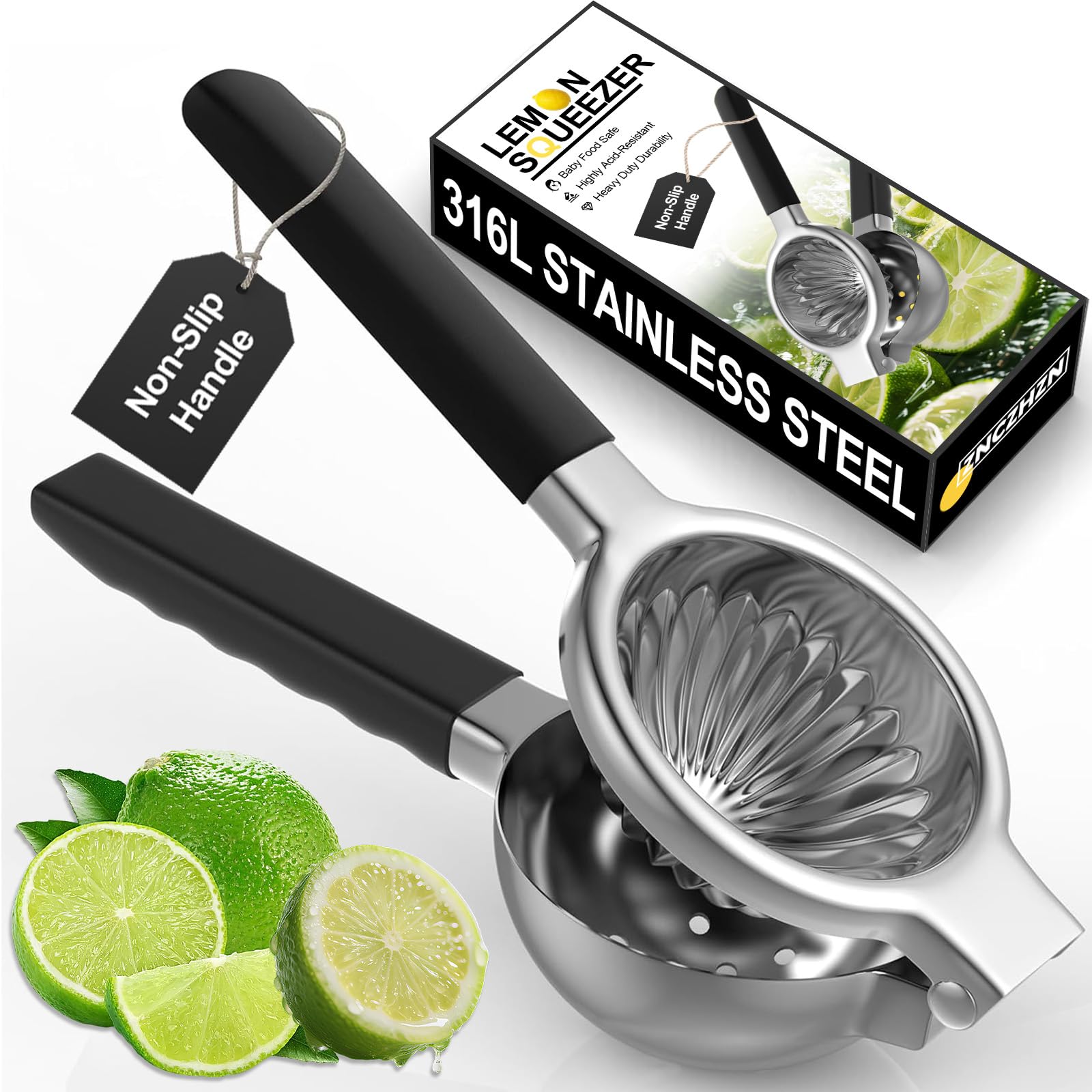 ZNCZHZN premium lemon squeezer in 316L steel showing zero-leaching quality