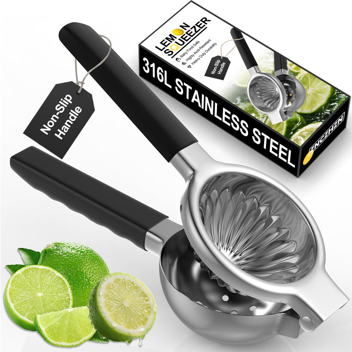 ZNCZHZN premium lemon squeezer in 316L steel showing zero-leaching quality