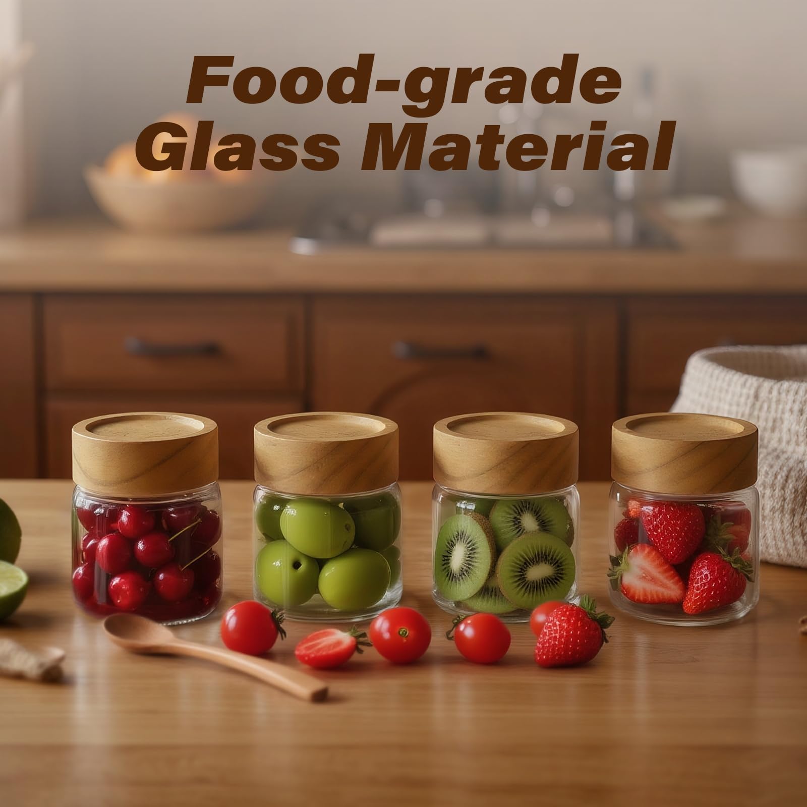 Zoaiirte acacia lid jars showcase natural wood accents with a secure seal.