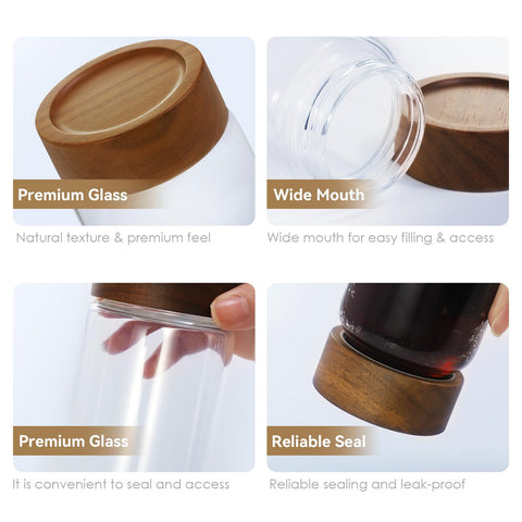 Zoaiirte dishwasher-safe glass jars with wood lids for easy cleaning.
